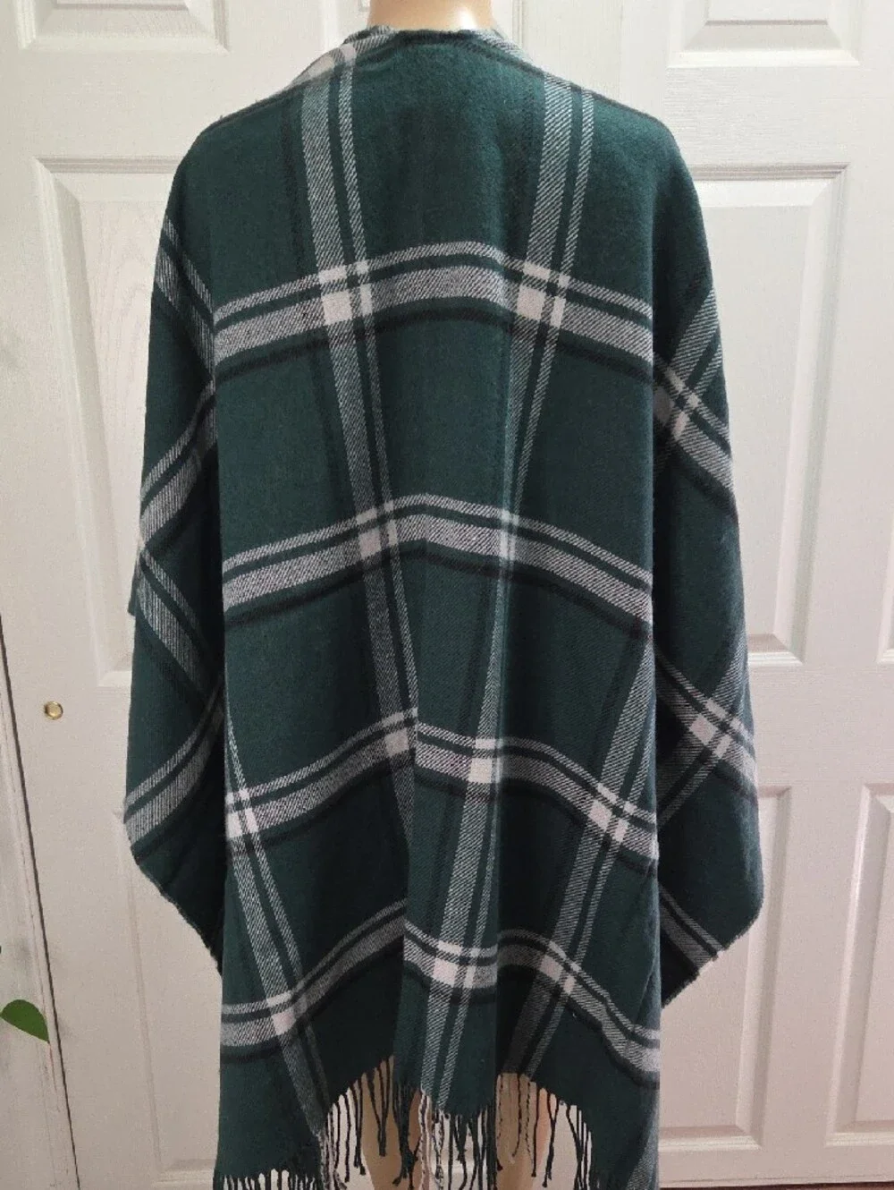 Lane Bryant Teal Plaid Fringe Shawl